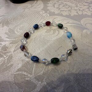 Vintage Costume Jewelry - Glass Bead & Stone Bracelet - Screw Closure - EUC